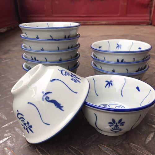 中式怀旧复古老式手绘青瓷陶瓷米饭碗葵斗碗农家乐餐具凉茶碗