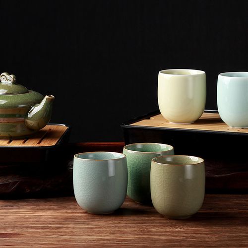 龙泉青瓷茶杯迎客六色陶瓷功夫茶具单杯办公建盏品茗主人杯小茶杯-图2